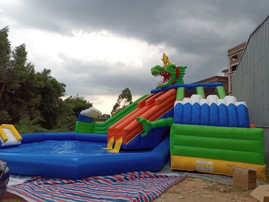 0,9 mm PVC Mobile Land Ground Inflatable Water Park mit Pool Slide Commercial