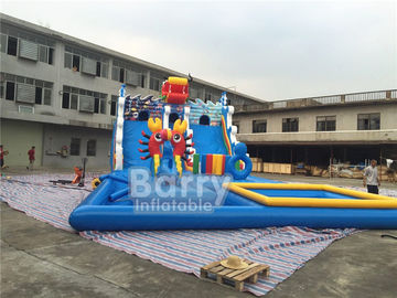 Sommer-Drache-Litzen-blaue große aufblasbare Wasserrutsche mit Pool für Kinderunterhaltung