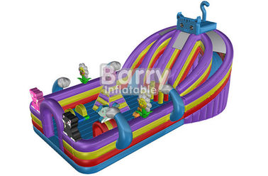Blaue Katzen-aufblasbarer Kleinkind-Spielplatz/Kinderspielplatzgeräte nach Maß mit buntem springendem Schlag-Haus