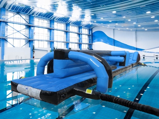 Aufblasbares Wasserspielzeug Hindernislauf für den Pool 13M Schwarz & Blau Zwillingsbahn Pool Aufblasbares Aqua Run