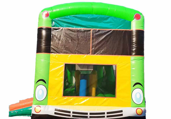 Kommerzielle Erwachsene Kinder Pastellparty Schulbus Sprunghaus mit kleinen Rutschen und Hindernislauf