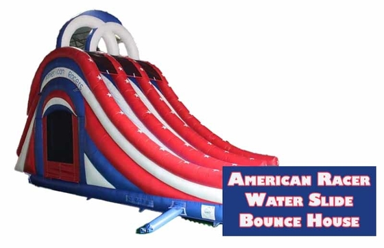 Indoor / Outdoor Fun And Play America 3 Bahnen Wasserrutsche Sprunghaus Kombination mit Treppe hinter