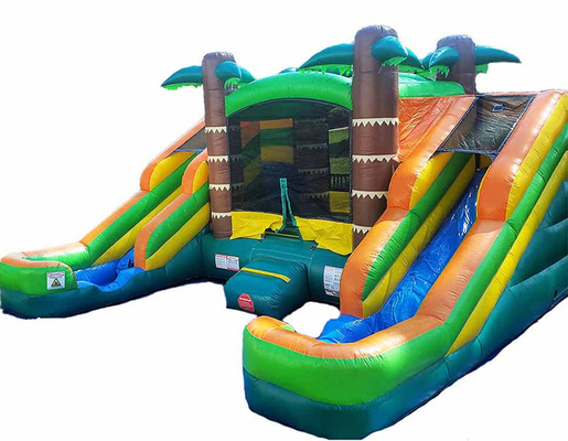 Nasse oder trockene Doppelslide Tropische Sprunghaus Combo Sprungburg für Kinder