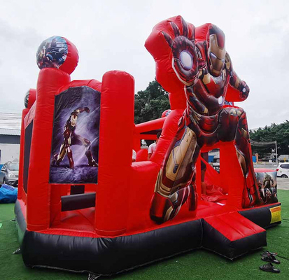 Individuell aufblasbarer Türsteher mit Zeichentrickfilmthema Iron Man Sprunghaus mit Rutsche