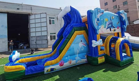 Maßgeschneidertes Dolphin-Sprunghaus mit Rutsche Unterwasserwelt Themen-Sprung Schloss für Kinder