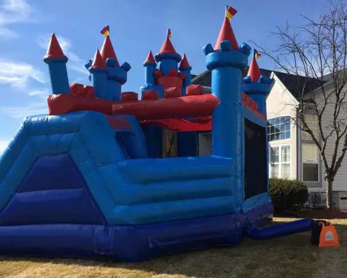 Innen-/Außen-Prinzessin Schloss Blau & Rot Sprungschloss mit Slider für Ihre Veranstaltung