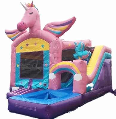 OEM/ODM Einhorn Sprunghaus mit kleinem Schieberegler und Pool PVC und anpassbar