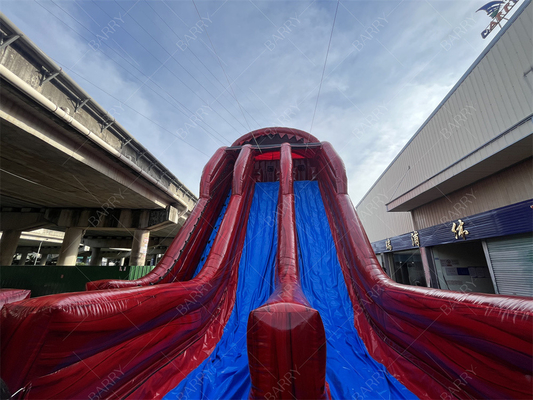 Fabrik maßgeschneiderte kommerzielle rote Riese Wasserrutsche Spannende aufblasbare Slip N Fly Zip Line Sport Spiel