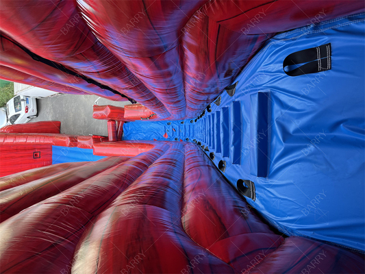 Fabrik maßgeschneiderte kommerzielle rote Riese Wasserrutsche Spannende aufblasbare Slip N Fly Zip Line Sport Spiel