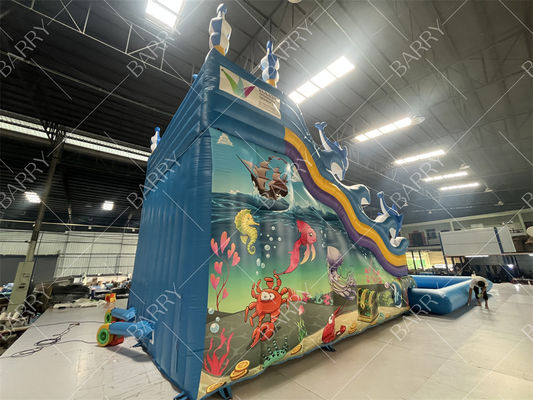Indoor Outdoor Use Blue Shark Doppelspurige Aufblasbare Wasserrutsche für Einkaufszentrum Kinder