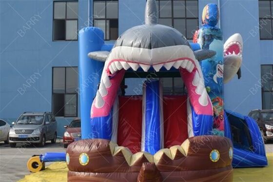 Commercial Shark Inflatable Bounce House Water Slide Combo for Kids Party Rental
