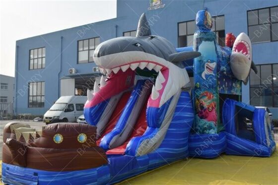 Commercial Shark Inflatable Bounce House Water Slide Combo for Kids Party Rental