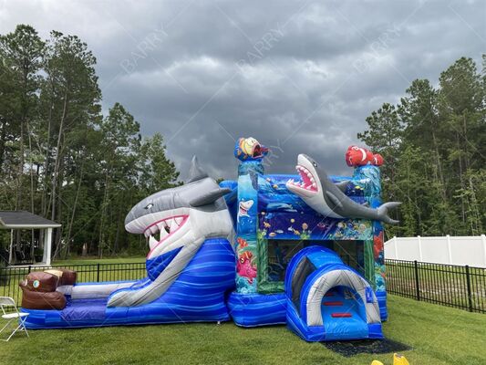 Commercial Shark Inflatable Bounce House Water Slide Combo for Kids Party Rental