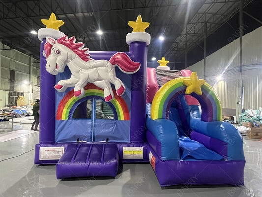 Gewerblicher Einhorn-Hüpfburg mit Rutsche, Regenbogen-Sternen-Motto, aufblasbare Kombination für Kinderpartys & Veranstaltungen