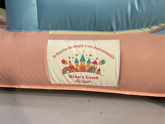 Rosa und Blau Prinzessinnen-Pastellschloss aufblasbare Hüpfburg mit Rutsche