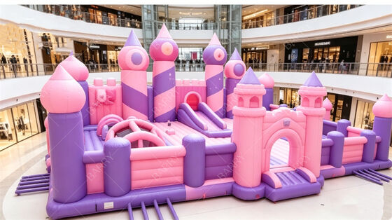 Riesige Pastell Prinzessin Schloss Aufblasfläche Spielplatz Multitasking-Sprunghaus mit Rutschen und Hindernissen kommerzielles PVC für Einkaufszentren und Themenveranstaltungen