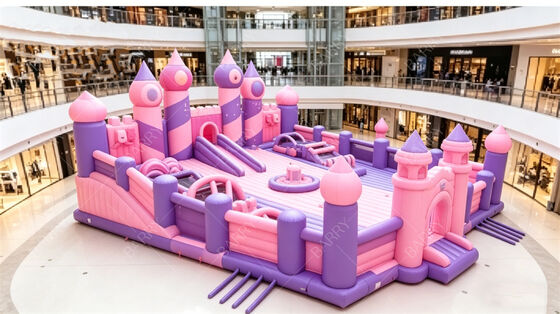 Riesige Pastell Prinzessin Schloss Aufblasfläche Spielplatz Multitasking-Sprunghaus mit Rutschen und Hindernissen kommerzielles PVC für Einkaufszentren und Themenveranstaltungen