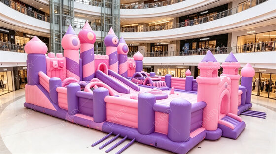 Riesige Pastell Prinzessin Schloss Aufblasfläche Spielplatz Multitasking-Sprunghaus mit Rutschen und Hindernissen kommerzielles PVC für Einkaufszentren und Themenveranstaltungen