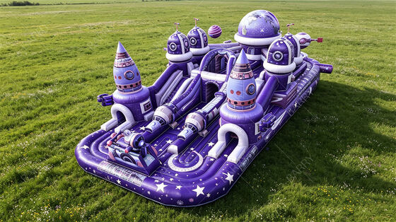 Lila Galaxy Moon Base aufblasbarer Spielplatz | Weltraum-Hüpfburg in kommerzieller Qualität mit Rutschen, Mondgrube und Astronautenfunktionen | Für Vermietungsunternehmen und Festivals