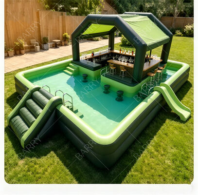 Premium aufblasbare schwimmende Poolbar mit Rutsche und Baldachin   Ultimate Backyard Wasserparty Station