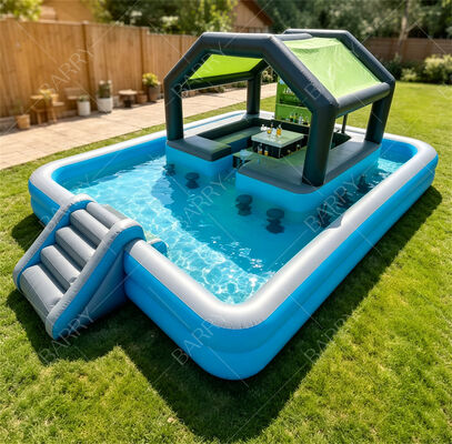 Premium aufblasbare schwimmende Poolbar mit Rutsche und Baldachin   Ultimate Backyard Wasserparty Station