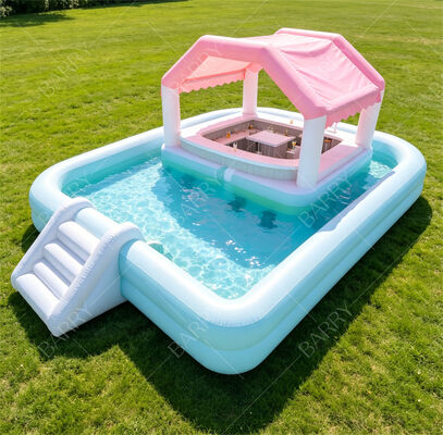 Premium aufblasbare schwimmende Poolbar mit Rutsche und Baldachin   Ultimate Backyard Wasserparty Station