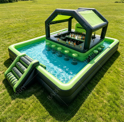 Premium aufblasbare schwimmende Poolbar mit Rutsche und Baldachin   Ultimate Backyard Wasserparty Station