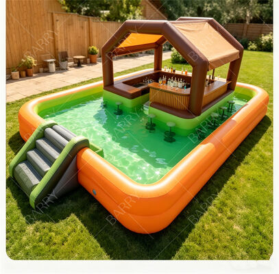 Ultimate Hinterhof Wasserparty Station aufblasbare schwimmende Pool Bar mit Rutsche & Baldachin