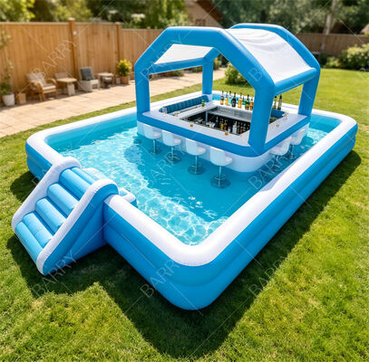Ultimate Hinterhof Wasserparty Station aufblasbare schwimmende Pool Bar mit Rutsche & Baldachin