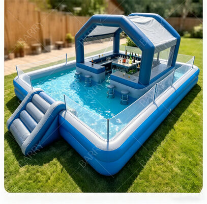 Ultimate Hinterhof Wasserparty Station aufblasbare schwimmende Pool Bar mit Rutsche & Baldachin