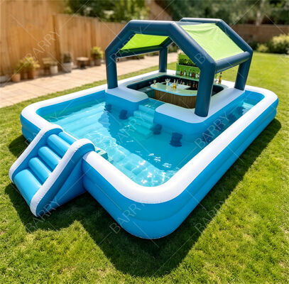 Ultimate Hinterhof Wasserparty Station aufblasbare schwimmende Pool Bar mit Rutsche & Baldachin