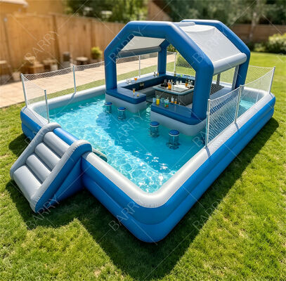 Ultimate Hinterhof Wasserparty Station aufblasbare schwimmende Pool Bar mit Rutsche & Baldachin