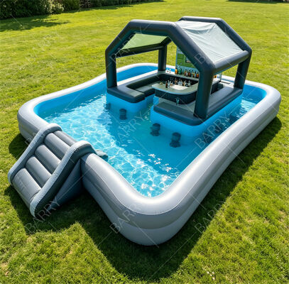 Ultimate Hinterhof Wasserparty Station aufblasbare schwimmende Pool Bar mit Rutsche & Baldachin
