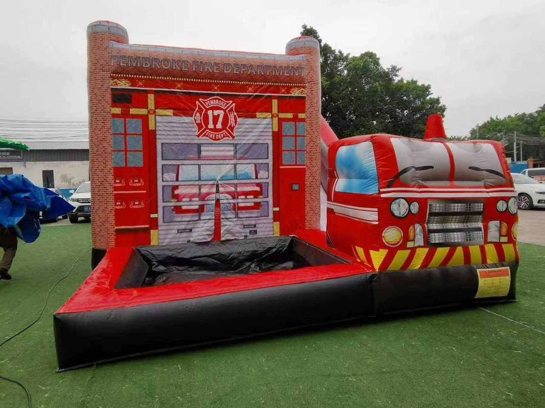 OEM ODM 3 in 1 Feuerwache Sprunghaus mit Pool Sprungspringer Schloss Wasserrutsche Hindernis für Kinder