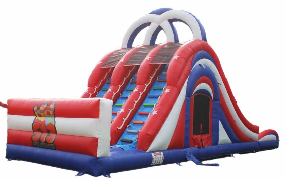 Indoor / Outdoor Fun And Play America 3 Bahnen Wasserrutsche Sprunghaus Kombination mit Treppe hinter
