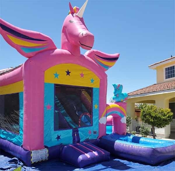 OEM/ODM Einhorn Sprunghaus mit kleinem Schieberegler und Pool PVC und anpassbar