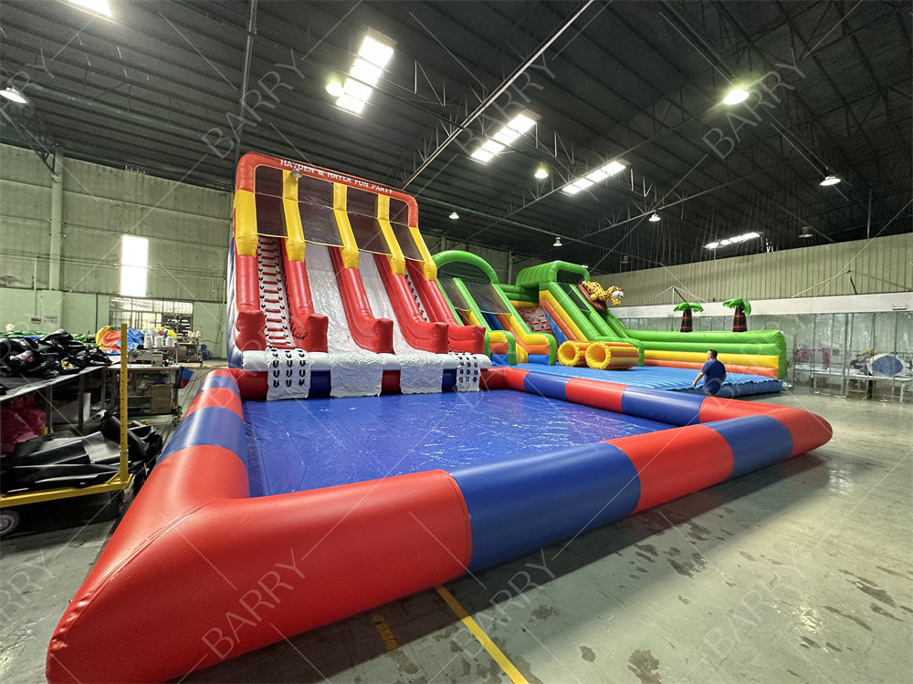 Outdoor Riesiges Sprunghaus Erwachsene Kinder PVC-Rutsche Mit Pool Aufblasbarer Wasserpark Für Spaß Vergnügungspark