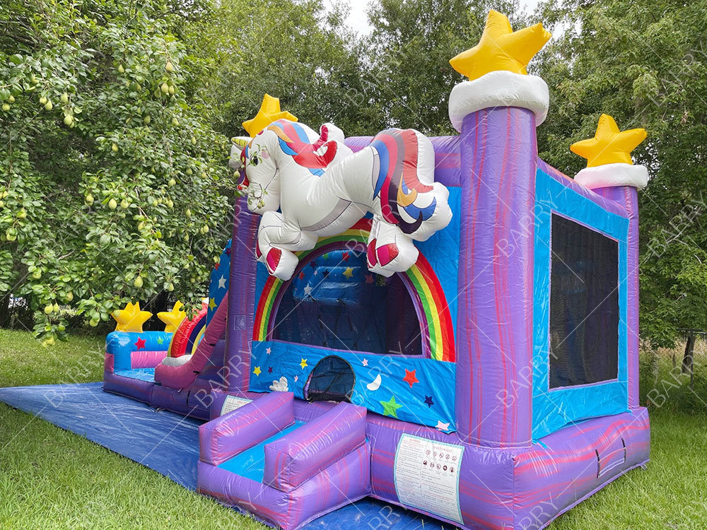 Kommerzielle aufblasbare Wasserrutsche Combo Bouncer Einhorn Jumper Springende Mond Bouncy Schlösser Bounce House