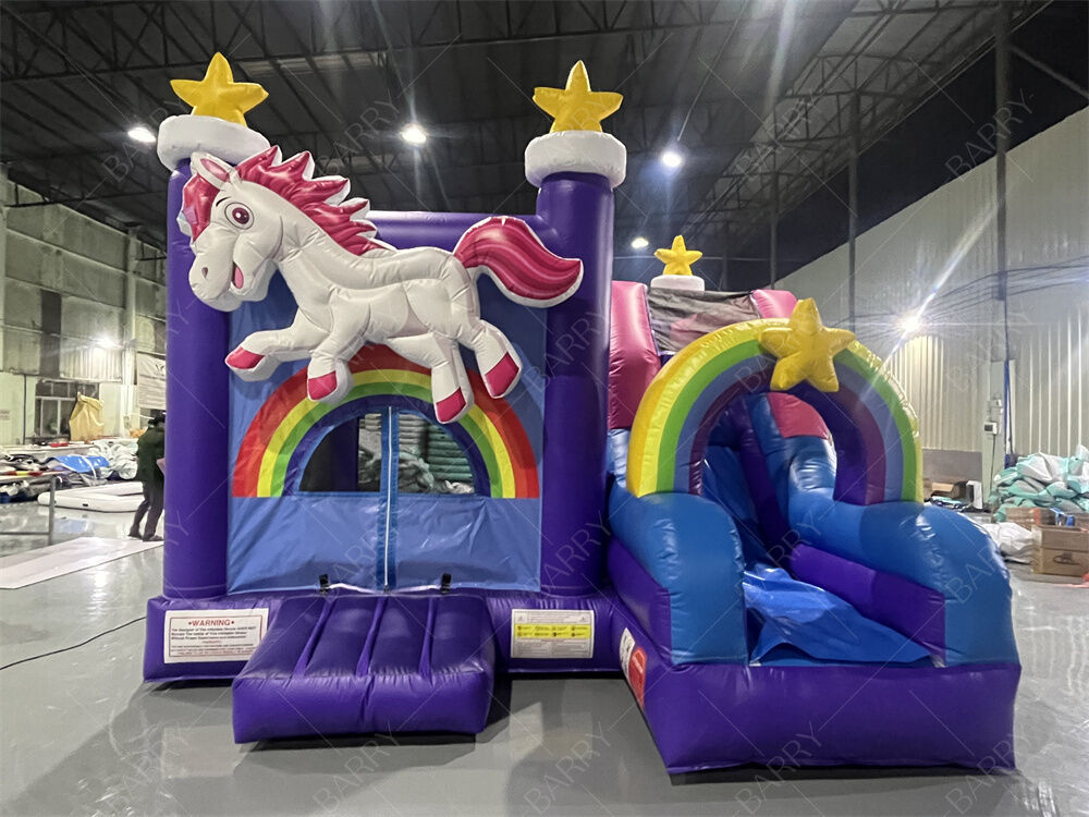 Gewerblicher Einhorn-Hüpfburg mit Rutsche, Regenbogen-Sternen-Motto, aufblasbare Kombination für Kinderpartys & Veranstaltungen