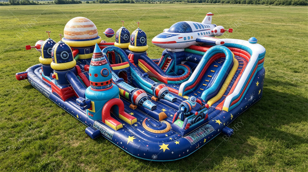 Aufblasbare Spaßstadt mit Galaxie-Thema | Space Shuttle & Planet Bounce Park mit Rutschen und Hindernissen | Kommerzielles PVC für Vermietungsunternehmen und Mall-Aktivierungen