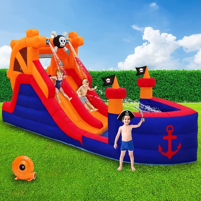 Piraten-Schiff scherzt aufblasbare doppelte Wasserrutsche mit Gebläse-Wasser-Park