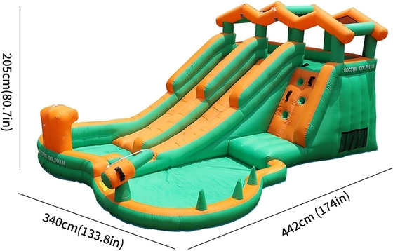 0.55mm PVC-Wasserrutsche Aufblasbar für Kinder Sprunghaus Blow Up Wasserpark mit 2 Rutschen
