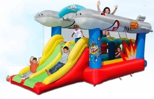0.55mm PVC aufblasbarer Türsteher Schloss Fliegender Fisch Doppelslide Sprunghaus Miete