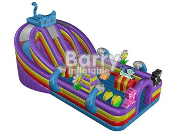 Blaue Katzen-aufblasbarer Kleinkind-Spielplatz/Kinderspielplatzgeräte nach Maß mit buntem springendem Schlag-Haus